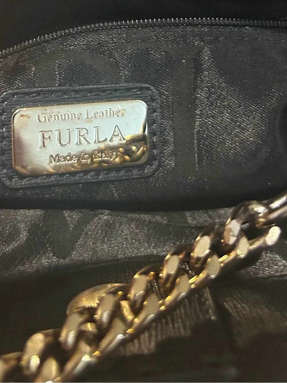 Furla Black Leather Tote with Gold Chain Straps - Picture 5 of 5